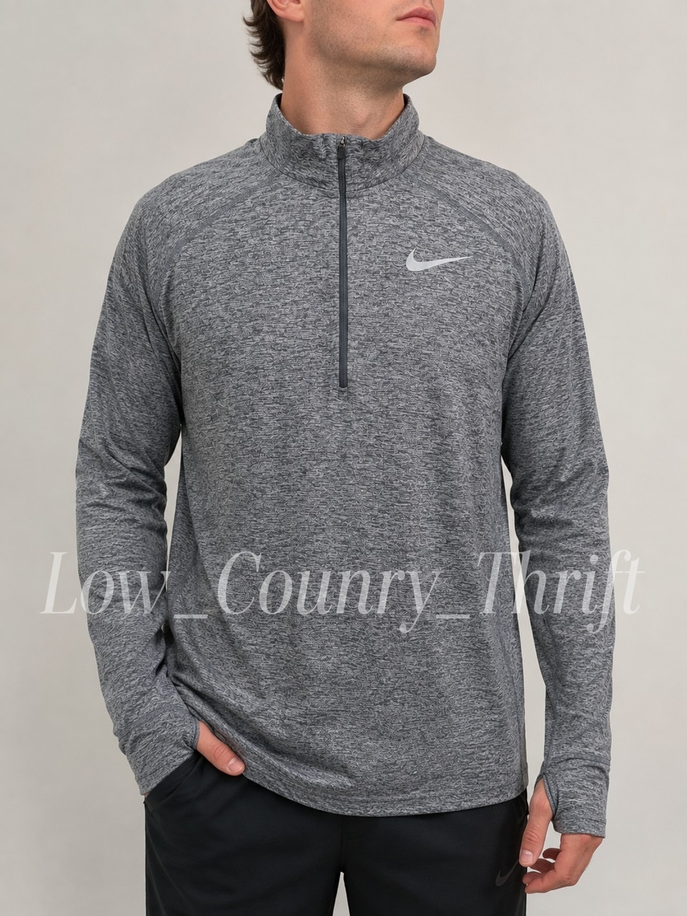 Nike Running Dri-FIT 1/4 Zip Pullover Gray XL Thumb Holes Reflective